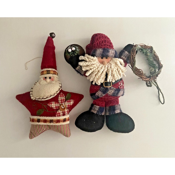 Rustic Plush Santa Christmas Collectible Ornaments, Set of 2, 10.5" to 14"H - Picture 1 of 13